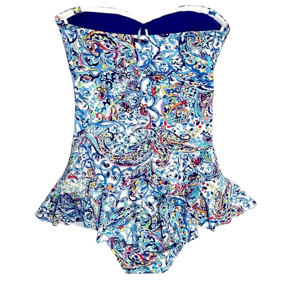 NWT LAUREN BY RALPH LAUREN BLUE MULTI ONE PIECE SWIM SKIRT/DRESS SIZE 6 - Picture 8 of 14